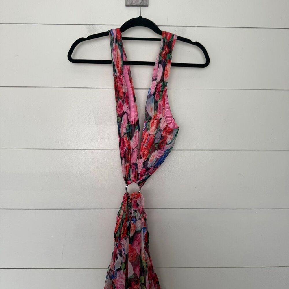 Mac Duggal Pink Floral Maxi Dress with Multi-Color Prints